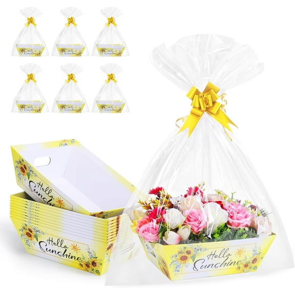 10PACK Sunshine Baskets for Gifts Empty, 10x12” Sunshine Baskets for Women with 10 Bows 10 Bags, Empty Gift Basket for Women Mother's Day Thanksgiving Christmas Easter Teacher Appreciation