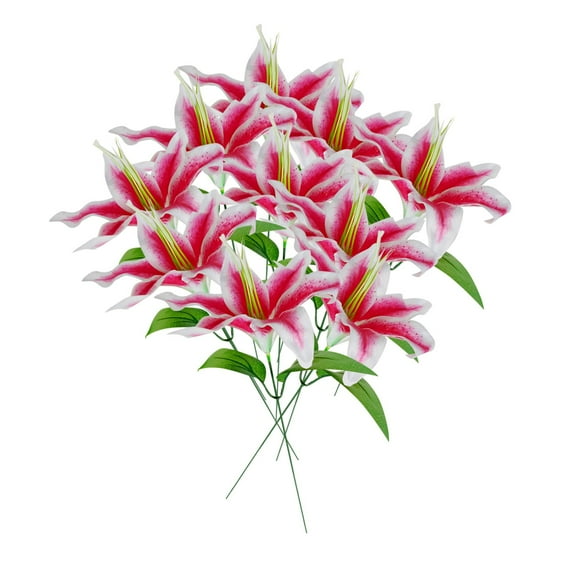 10PC 10-Pack Artificial Lilies, Pink Realistic Fake Flowers for Vase, Home Wedding Party Decoration, No Fade Plastic Stems – Bright & Vibrant,A