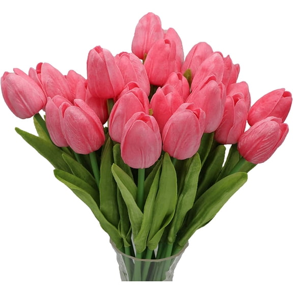 10PC 14Inch Long Pink Artificial Tulips Flowers Real Touch Tulips for Wedding Bouquets Arrangement Valentine's Day Party Room Decor