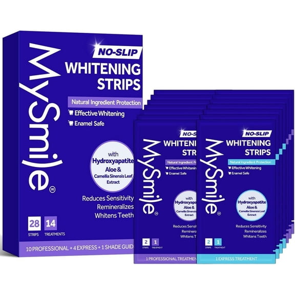 MySmile Teeth Whitening Strips 14 Treatments Kit, 28pcs Hydroxyapatite-Infuse White Strips, Non-Sensitive Teeth Whitening with Soothing Natural Ingredients, Enamel-Safe, Residue-Free, Non-Slip