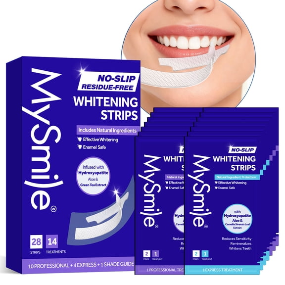 MySmile Teeth Whitening Strips for Sensitive Teeth , Hydroxyapatite-Infused, Enamel Safe & Non-Slip White Strips, Residue-Free, Yellow Teeth Stains Remover Whitening kit, 28pcs, Mint