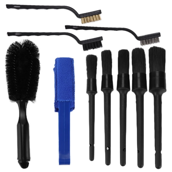 10PC Black Detailing Tools for Tight Spaces, Lug Nuts & Corners Auto Cleaning Brush Set