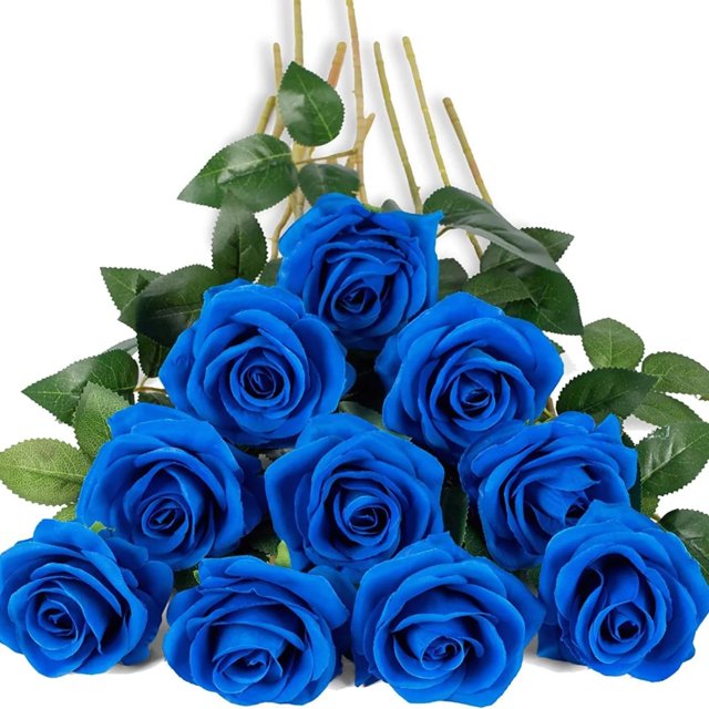 10PC Blue Flannelette Rose Flower Pearl Rose Valentine's Day Chinese