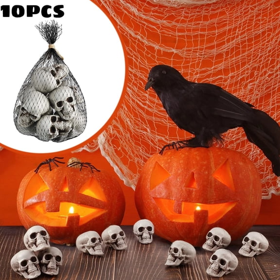 10PC Eerie Shadowy Halloween Creepy Bony Head Tabletop Prop, Indoor Home Tabletop Haunted House Trick Or Treat Spooky Party, Tear Proof Weatherproof Craftsmanship Display For Holiday Party Guests