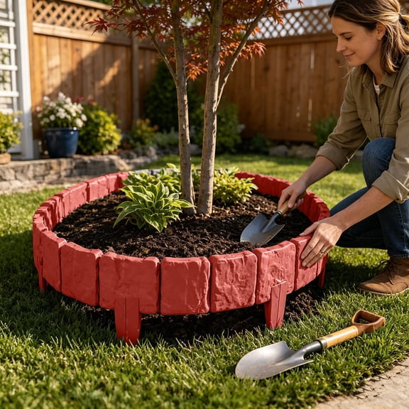 10PC Flexible Stone-Effect Garden Edging, Interlocking Landscape Border Stakes for Flower Beds and Walkways, Durable Plastic Yard Edging, Weatherproof Lawn Divider for Outdoor Landscaping