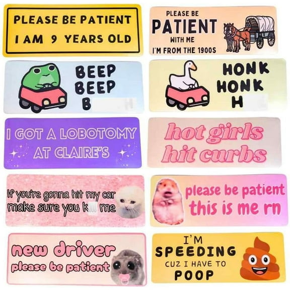 10PC Funny Car Bumper Magnet Fun Magnetic Magnets Sticker Decal Prank for Cars Truck Adults Hot Girls Hit Curbs New Driver Please Be Patient Beep Honk Poop Joke Novelty Accessories Gifts