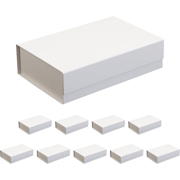 10PC Gift Boxes with Lids 10"x6.7"x2.8" - Matte, Collapsible Magnetic Closure Gift Box for Presents - Groomsmen & Bridesmaid Proposal Boxes, Wedding, PR, Birthdays, Holidays - White