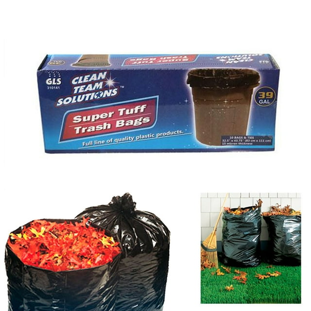 10PC Lawn Leaf Trash Bags 39 Gallon Capacity Strong Grass Garden Multi