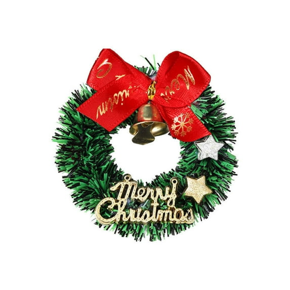 10PC Merry Christmas Five-Pointed Star Mini Wreath with Bell Bow Vine Circle for Holiday Tree Decorations and Festive Ornaments