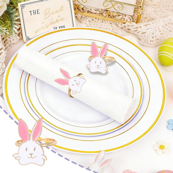10PC Mini Cute Easter Bunny Napkin Ring, Durable Funny Metal Napkin Holder, Portable Rabbit Design Desktop Supplies for Restaurant Party Holiday Supplies for Easter Dinner Brunch Holiday Decor