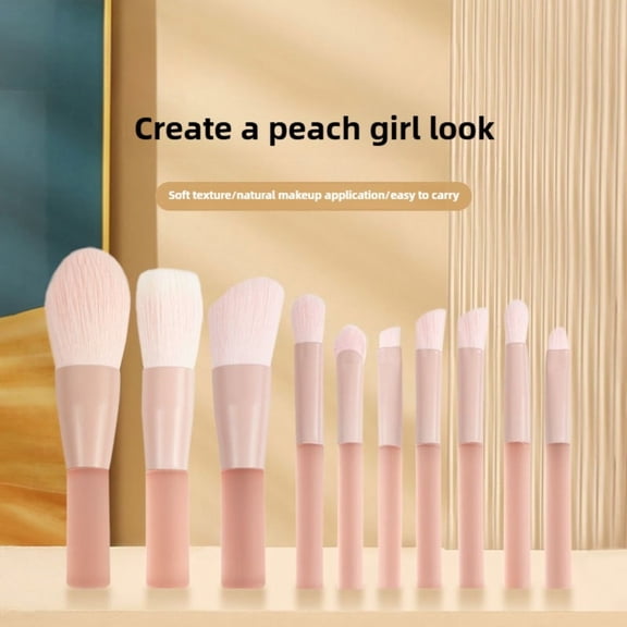 10PC Mini Makeup Brush Set, with Mini makeup brush bag - Peach Half-Sugar Makeup Brush for beginners, including blush and brush, portable beauty tools, shipped by Amazon logistics