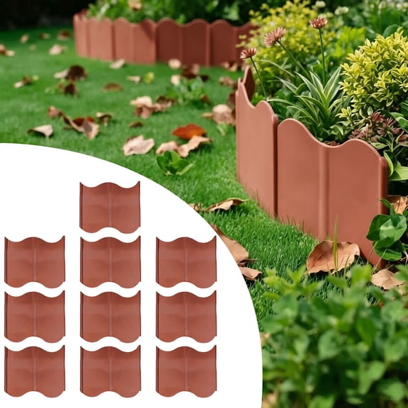 10PC Garden Edging Border, Interlocking Scalloped Landscape Fence for Lawn, Flower Beds, and Pathways, Flexible Decorative Garden Border, Multi-Color Options