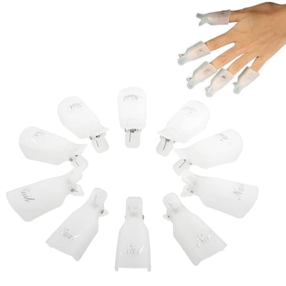 10PC Plastic Nail Art Soak off Cap Clip UV Gel Polish Remover Wrap Tool - Nail Remover Clips, White, 5x2cm, Easy Gel Removal, Salon Home Use, Portable, Durable, DIY Nail Care Makeup Organizers