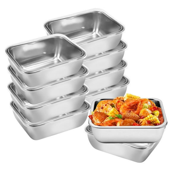 10 Pcs Stainless Steel Food Storage Containers with Cover, for Refrigerator & Outdoor Picnic Boxes,Garnish & Packing Containers