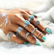 DOLSRINKSYS 10PC Vintage Silver Knuckle Rings Set For Women Bohemian Stackable Joint Finger Rings Retro Stone Stacking Rings