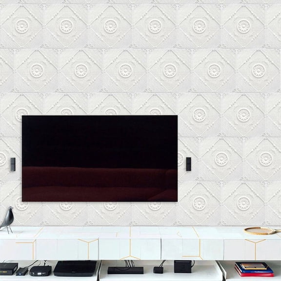 10PCS 1/10PCS 3D Self-Adhesive PE Foam Tile Stone Brick Wall Sticker Soft Foam Panels 35*35cm White Home Decoration Stickers Smile Home