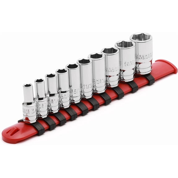 10PCS 1/4"Drive 6 Pt. Mid-Length Socket Set, SAE, 3/16" to 9/16", Mirror Chrome Finish