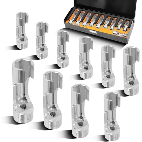 10PCS 10-19mm 3/8" Drive Diesel Injector Fuel Line Socket Wrench Set, Flare Nut Socket for Fastener on Bent Pipes, Wired Temperature Sensors, EGT Sensor, Thermo Switches, ABS Tubes, Strut Nut