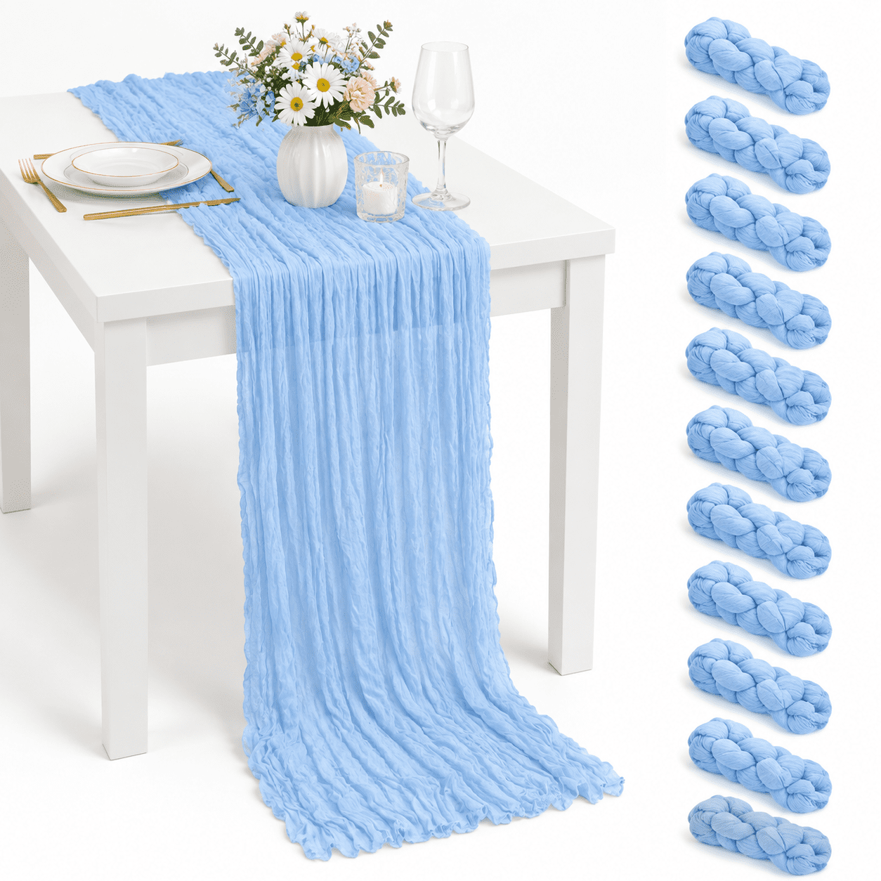10PCS*10FT Light Blue Polyester Cheesecloth Table Runner 22x120 Inch ...