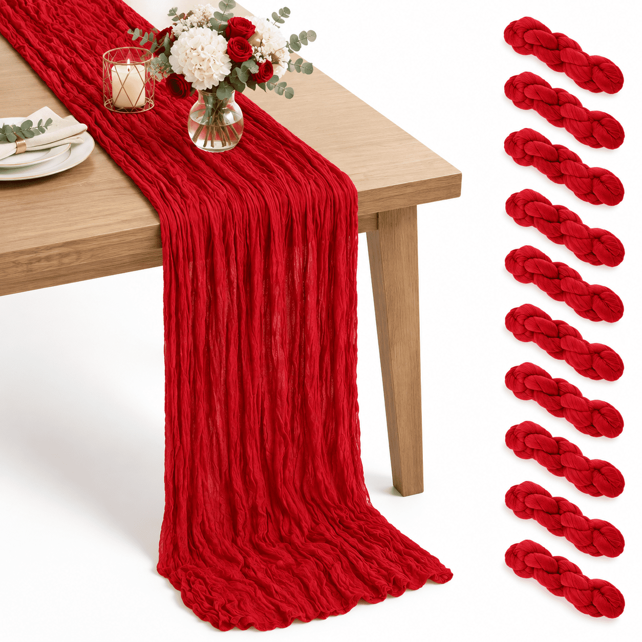 10PCS*10FT Red Cheesecloth Table Runner, 22 x 120 Inch Gauze for Events ...