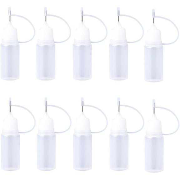 10PCS 10ML Precision Needle Tip Applicator Bottle Translucent Plastic Squeeze Glue Dropper Bottles with Metal Fine Tip