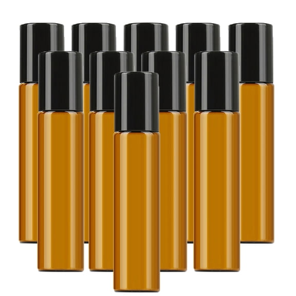 10PCS 10ml Amber Glass Roller Bottles Refillable Aromatherapy Perfume Essential Oil Roll On Bottle Container Vials Jars with Metal Ball