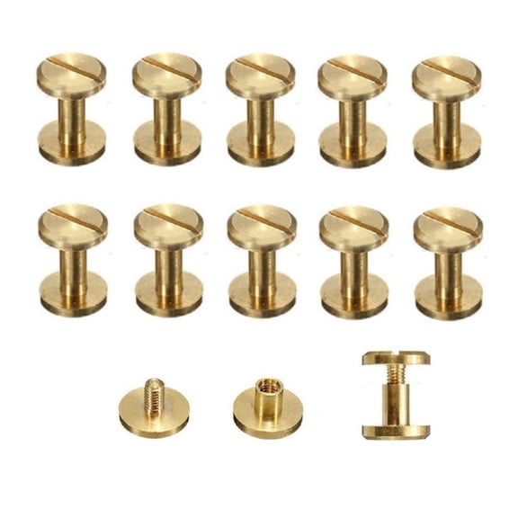 10PCS 12MM Height DIY Flat Belt Screw Leather Craft Chicago Nail Brass Solid Rivets Stud Head