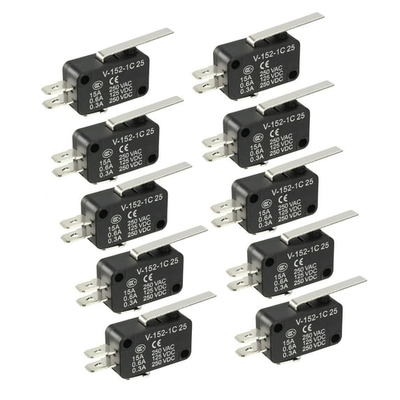 10PCS 15A 250VAC Black V-152-1C25 Straight Lever Micro Switch