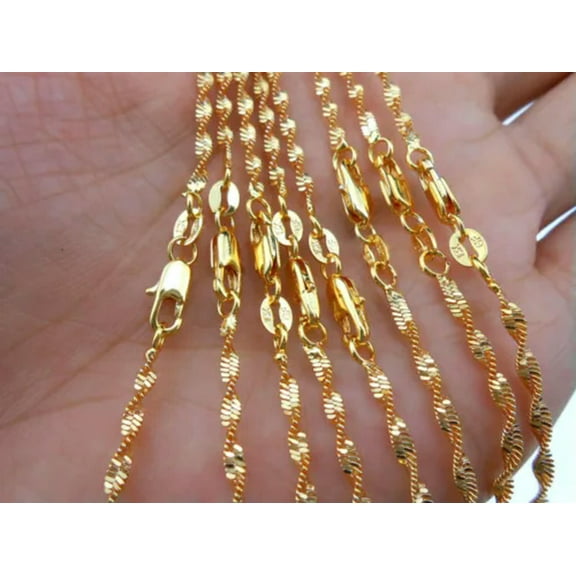 10PCS 16-30inch 18KGF Gold Double Water Wave Necklace Fashion Jewelry Necklace
