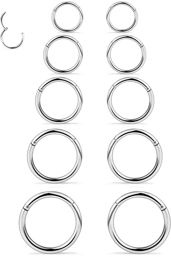 10PCS 16G Surgical Steel Hinged Clicker Segment Septum Lip Nipple Ring Hoop Cartilage Tragus Helix Sleeper Earrings Piercing Jewelry for Women Men 6mm 8mm 10mm 12mm 14mm