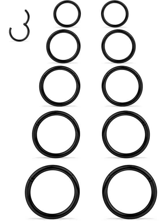 10PCS 16G Surgical Steel Hinged Clicker Segment Septum Lip Nipple Ring Hoop Cartilage Tragus Helix Sleeper Earrings Piercing Jewelry for Women Men 6mm 8mm 10mm 12mm 14mm