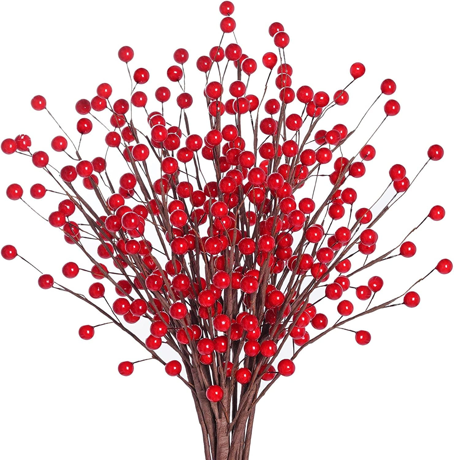 10PCS 17inch Artificial Red Berries Stems, Christmas Red Holly Berry