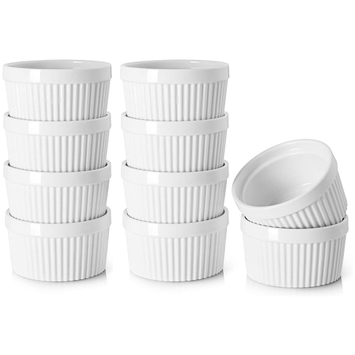 10PCS 2" Cream Pudding Baking Pans, White Oven Safe Porcelain