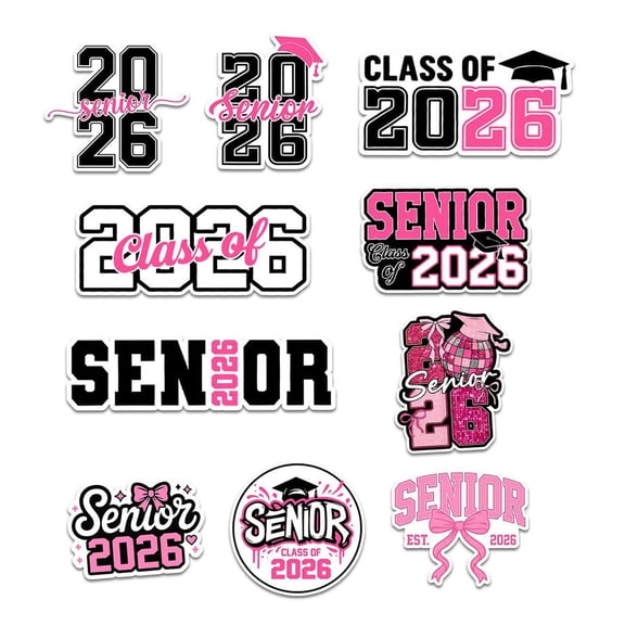 10PCS 2026 Senior Class Stickers Multiple Fashion Waterproof Decorative Labels For Diaries School Spirit Celebration Supplies