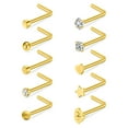 thumbnail image 1 of 10PCS 20G Surgical Steel Heart Star Flat Ball Clear Diamond CZ Nose Stud Rings L Shaped Piercing Jewelry Gold, 1 of 6