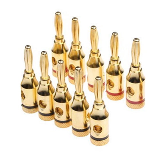 10PCS 24K Gold-Plated Banana Plugs 4mm Speaker Connectors for 8-20AWG Wire, Red/Black Audio Cable Plugs