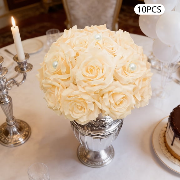 10PCS 24cm Artificial Rose Flower Ball, Bouquet Wedding Artificial Flower Balls for Tables Decorations