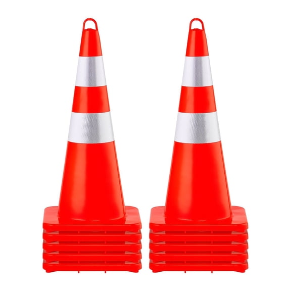 10PCS 28 Inch PVC Orange Traffic Cones with Reflective Collars Weighted Base and Hand Held Ring for Road Parking Construction Safety Control