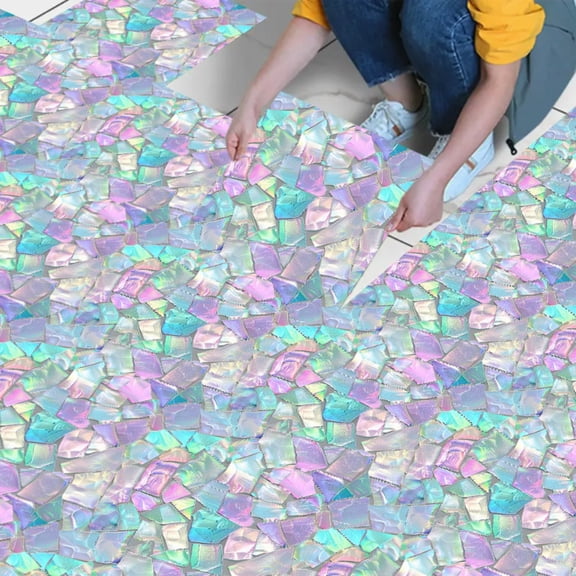 10PCS, 2D/Flat rainbow illusion broken glass texture pattern PVC floor stickers, self-adhesive floor art stickers, 11.81x11.81 inches (3030cm), suitable for floor decoration in bedrooms, living room