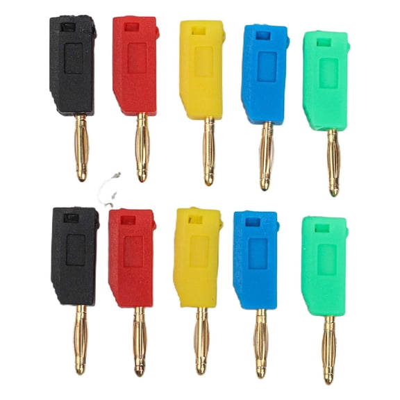 10PCS 2MM Stackable Banana Plu Gold Plated Electronic Terminal Connector Set Copper Material with Insulated Shell for Test Equipment Red Black Yellow Green Blue
