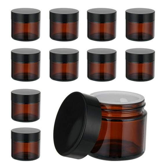 10PCS 2oz Amber Glass Cosmetic Jars, Straight Sided Cream Jar Container Empty Cosmetic Lotion Containers with Lids, Inner Liners, Leak-Proof Travel Cosmetic Sample Jar