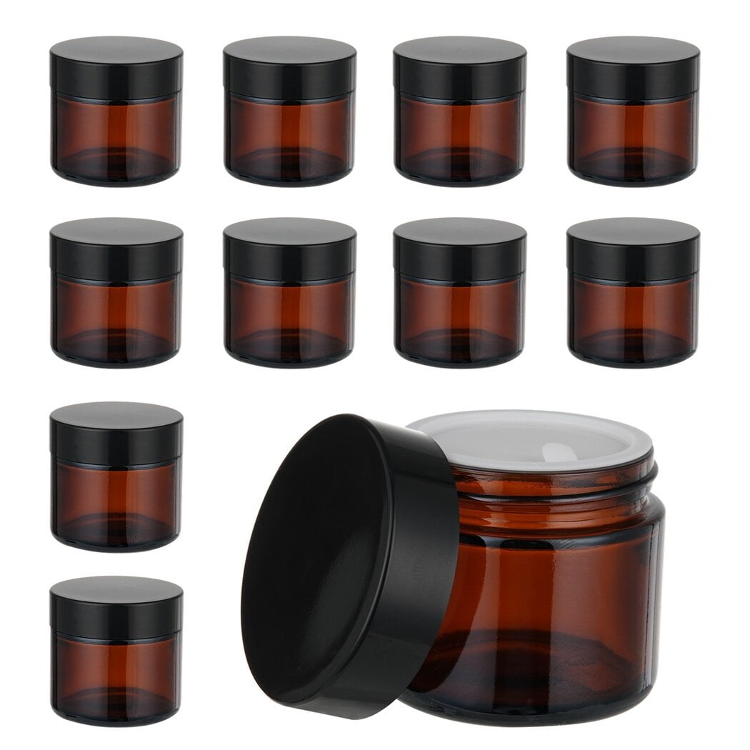 6 2 Oz Amber Glass Jars, Quality Empty Cosmetic Containers & Spatulas/ –  Grand Parfums II