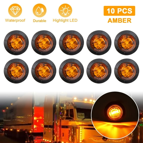 10PCS 3/4" 12V LED Side Marker Lights Truck Trailer Round Bullet Light Amber Lamps,Amber