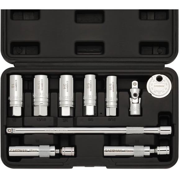 10PCS 3/8"Drive Magnetic Spark Plug Socket Set, 6PT&12PT, Include Extension Bar, Universal Joint & Spark Plug Gapper, CR-V Steel