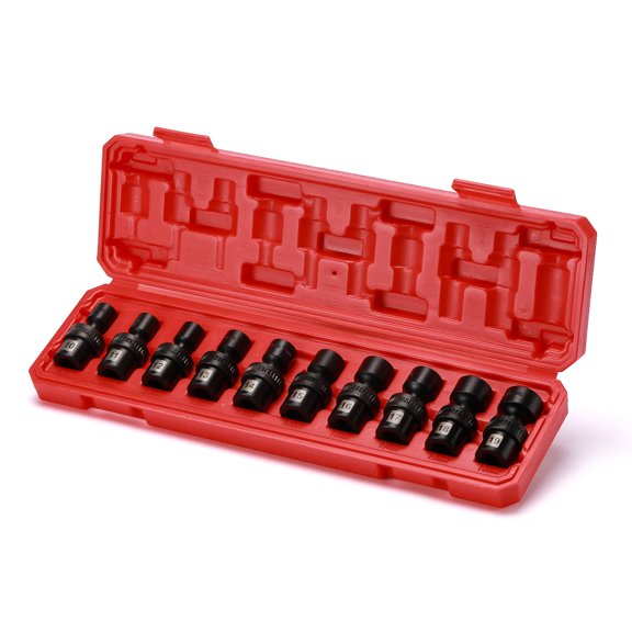 10PCS 3/8" Drive Shallow Universal Impact Socket Set, 6 Point, Metric, CR-MO, Swivel Standard Impact Socket Set, 10mm - 19mm