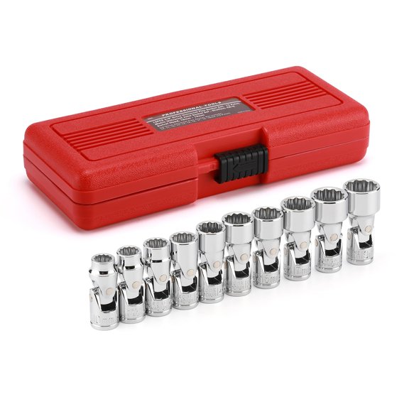 10PCS 3/8" Drive Universal Joint Socket Set, 6 Point, Metric Universal Flex Socket Set, CR-V, Swivel Head, 10mm - 19mm