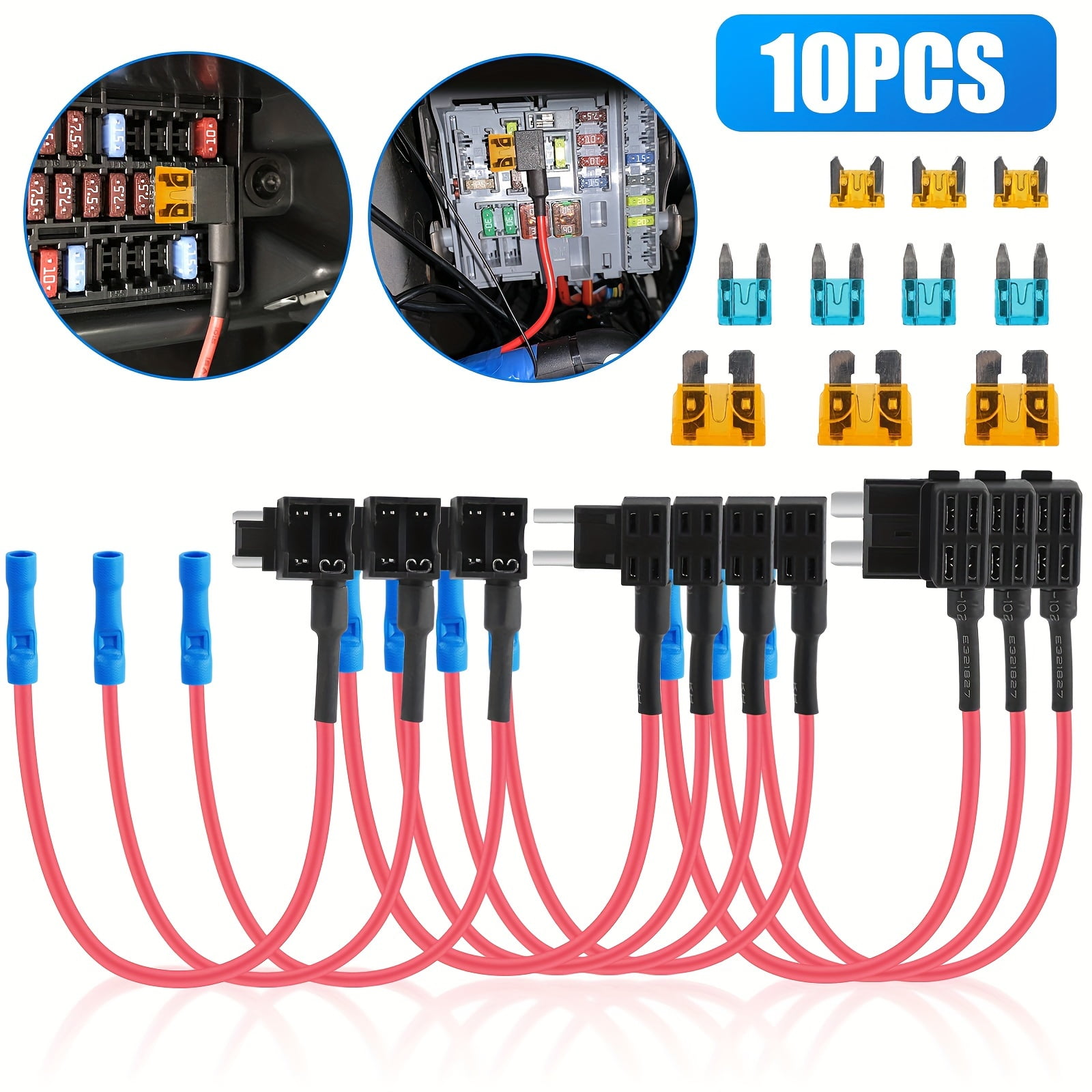 10PCS 3 Types 12V Car Add-a-Circuit Fuse Adapter w/Standard & Mini TAP ...