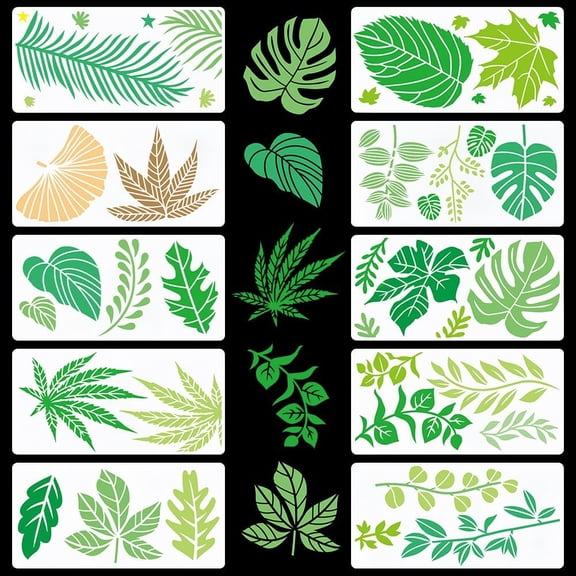 10PCS 30x15cm Maple Leaves Stencils Large Tropical Monstera Turtle Leaves Template Palm Eucalyptus Holly Botanical Foliage Stencils for DIY Making