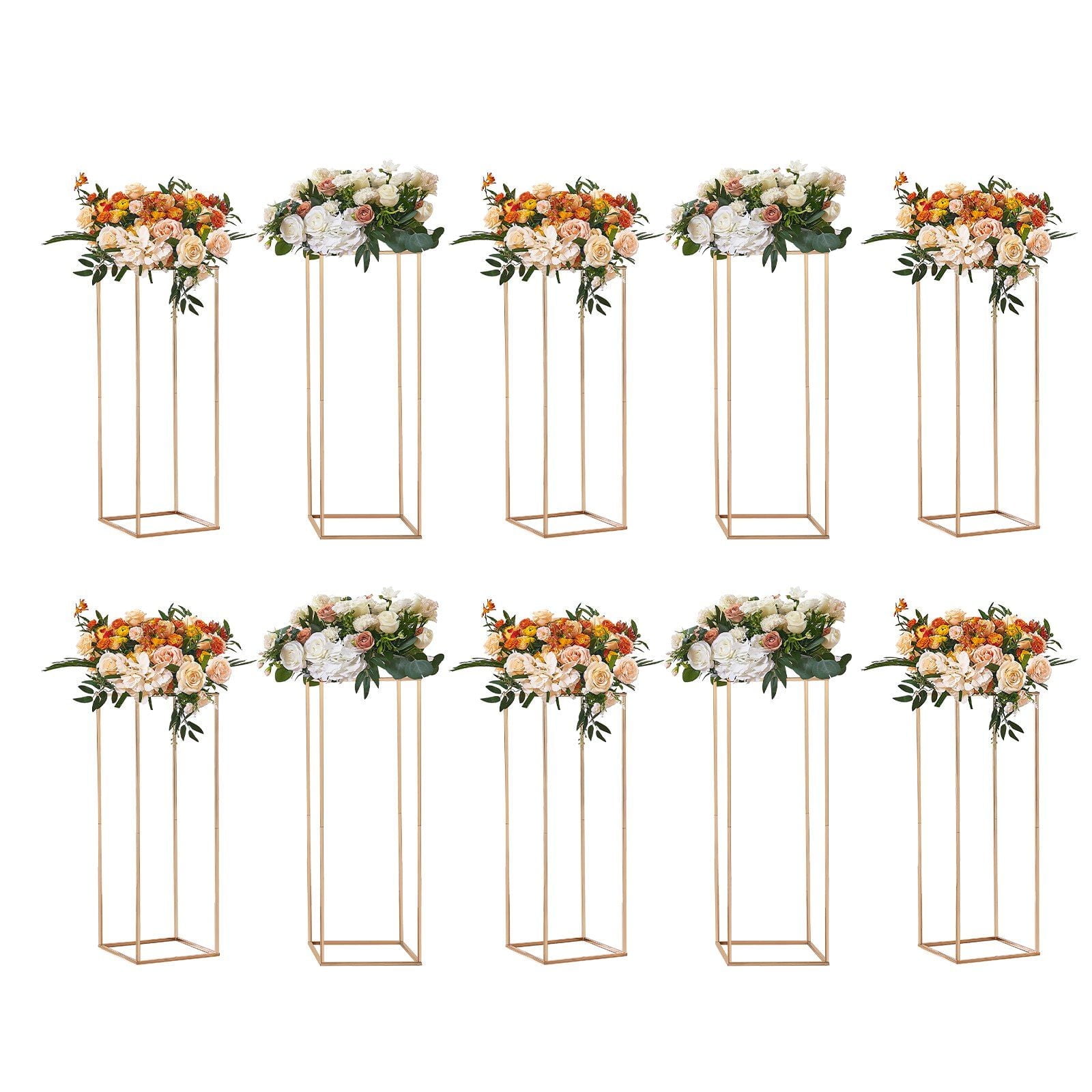10PCS 31.5inch High Wedding Flower Stand, Gold Rectangular Floral ...