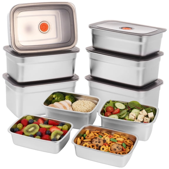 10PCS 316 Stainless Steel Food Storage Containers with Lids, Stackable Airtight Food Storage Containers Set for Kitchen, Meal Prep, and Leftovers, Freezer and Microwave Safe, 33.8-94.6oz